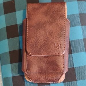 Vintage Brown Leather Phone Holster with Flap Closure